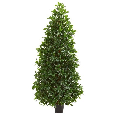 Nearly Natural 5-ft Bay Leaf Cone Topiary Artificial Tree UV Resistant (Indoor/Outdoor)