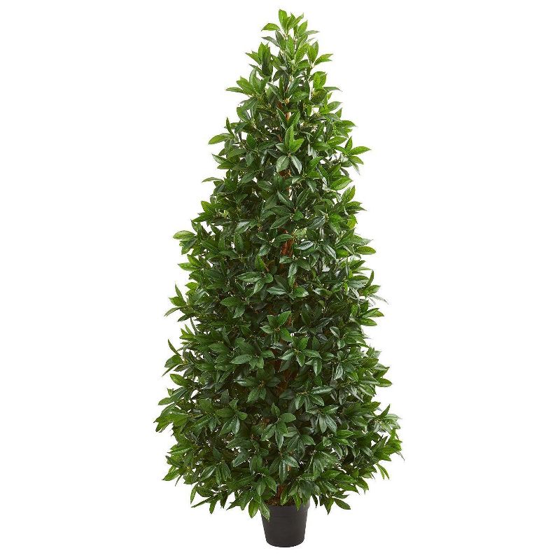 Nearly Natural 5-ft Bay Leaf Cone Topiary Artificial Tree UV Resistant (Indoor/Outdoor), 1 of 2