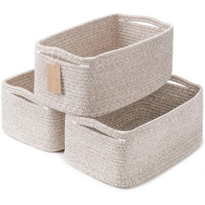 Itopfox 3-Pack Small Storage Baskets for Organizing, Woven Shelf Toy Basket, Rope Baskets for Gifts Empty, Closet Organizer Bins with Handles - 1 of 4