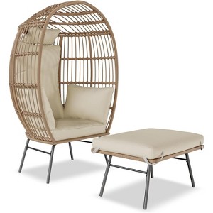 Egg Chair Wicker Outdoor Chairs, Oversize Patio Chair Rattan Lounger Chair w/ 4 Cushions & Steel Frame Stand for Indoor Outdoor Patio Backyard - 1 of 4