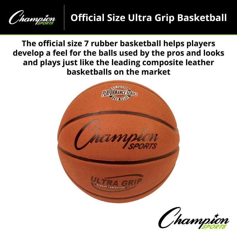 Champion Sports Ultra Grip Rubber Basketball with Bladder, Official Size 7, 4 of 6