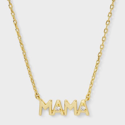 14K Gold Dipped Cubic Zirconia "Mama" Necklace - Gold