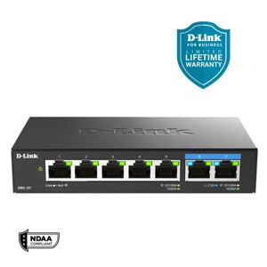 D-Link 7-Port 2.5Gb Unmanaged Multi-Gigabit Network Switch, 2x 2.5G, 5x 100/1000Mbps Ports (DMS-107) - 1 of 4