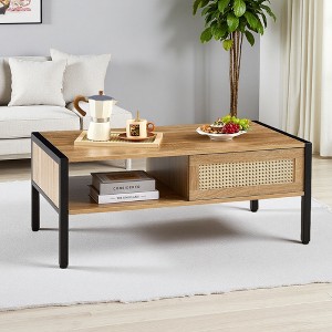 40.16" Rattan Coffee Table with Sliding Door - 1 of 4