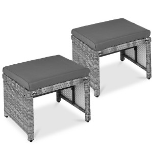 Best Choice Products Set of 2 Multipurpose Patio Wicker Ottomans w/ Removable Cushions - 1 of 4