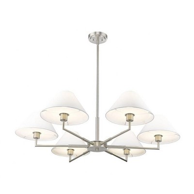 Leila 44" Brushed Nickel Chandelier with White Linen Shades