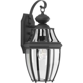 Progress Lighting New Haven 1-Light Outdoor Black Wall Lantern with Clear Beveled Glass Shade