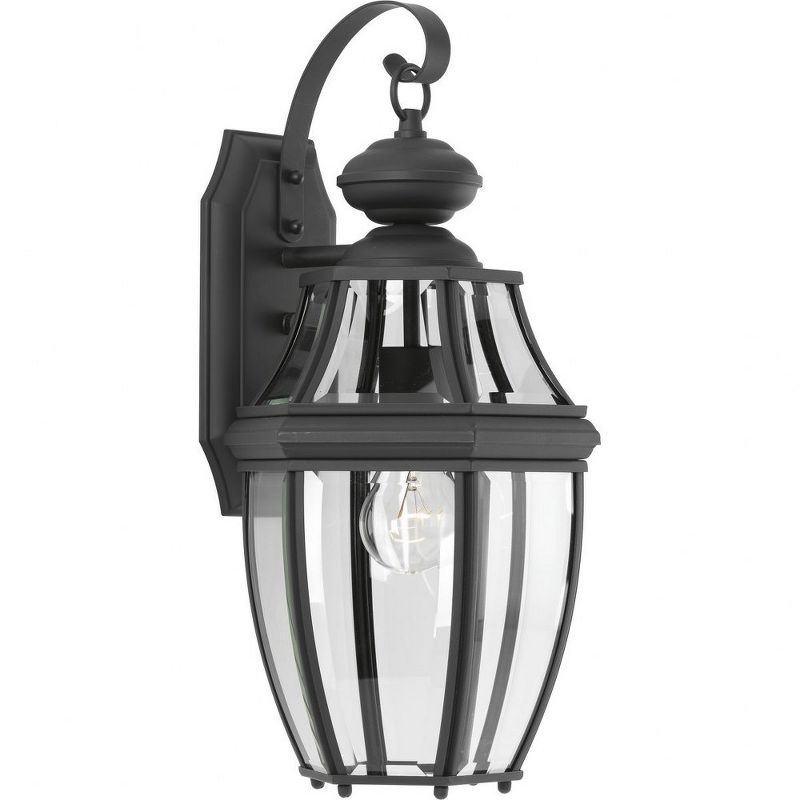 Progress Lighting New Haven 1-Light Outdoor Black Wall Lantern with Clear Beveled Glass Shade, 1 of 2