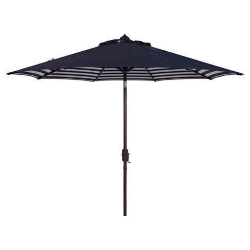 Athens Inside Out Striped 9 Crank Outdoor Auto Tilt Umbrella Navy White Safavieh Target