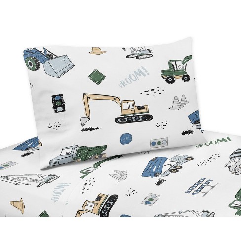 4pc Construction Truck Queen Kids' Sheet Set Green And Blue - Sweet Jojo  Designs : Target