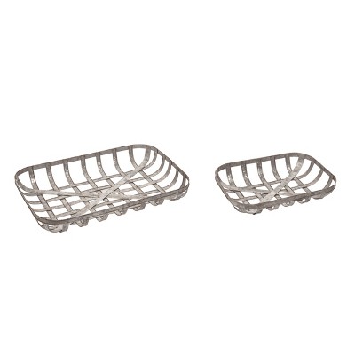 Transpac Metal 23.75 in. Silver Spring Rectangular Tobacco Baskets Set of 2