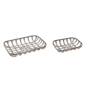 Transpac Metal 23.75 in. Silver Spring Rectangular Tobacco Baskets Set of 2 - 1 of 2