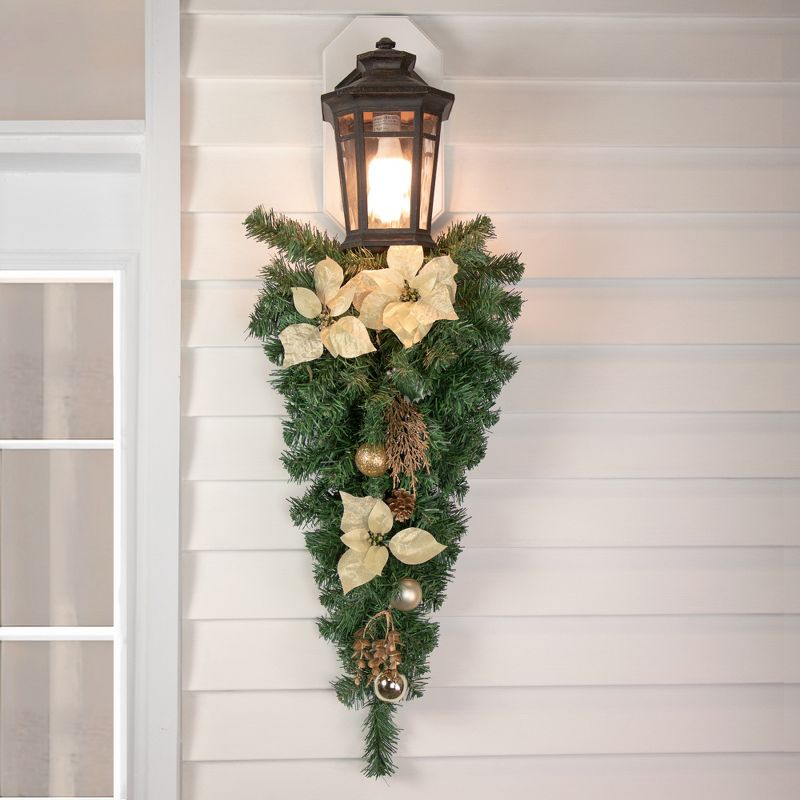 Northlight 34" Unlit Gold Poinsettia and Pinecone Artificial Christmas Teardrop Swag, 2 of 5