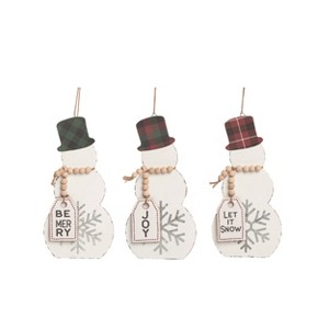 Transpac MDF Shaped Snowman Ornament Set of 3 Christmas Home Decorations - 1 of 3
