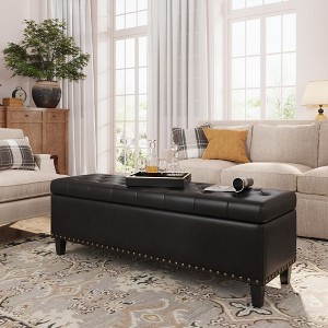Storage Ottoman Bench, 51-Inch 30 Gallons Large Faux Leather Bench - 1 of 4