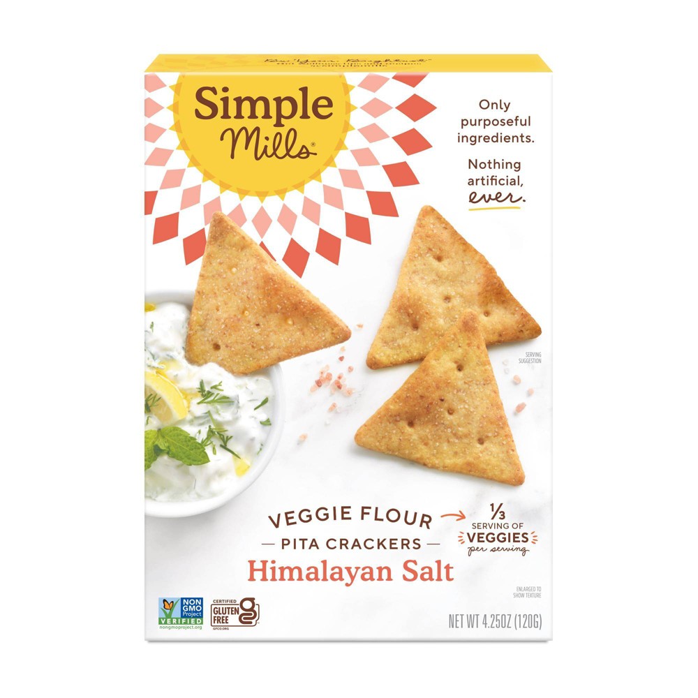 Simple Mills Veggie Flour Pita Crackers Himalayan Salt - 4.25 oz Best By 9/8/2024