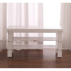 Roundhill Furniture Pina Quality Solid Wood Shoe Bench, White Finish - 1 of 4