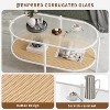 37" Rattan Oval Coffee Table, 2-Tier Storage Shelf and Metal Frame, Water-Wave GlassTabletop Cocktail Tea Table, Small Space - 2 of 4