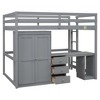 Full Size Loft Bed with Wardrobe, Desk and Storage Drawers, Gray - 2 of 3