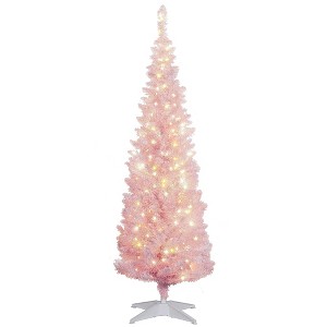 NAYSAYE 6FT Pencil Christmas Tree with Lifelike Full Branches Realistic Slim Design for Indoor Holiday Decor, Pink, 21.8"*21.8"*70.8" - 1 of 4