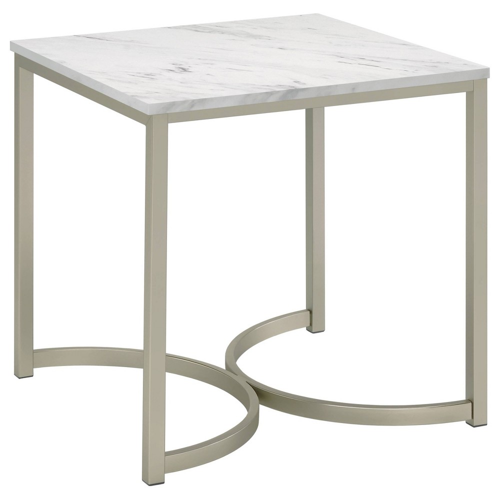 Photos - Dining Table Leona End Table Faux White Marble/Satin Nickel - Coaster