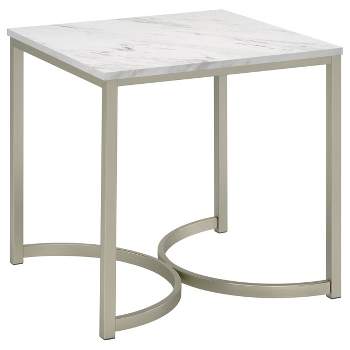Leona End Table Faux White Marble/Satin Nickel - Coaster