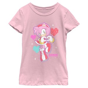 Girl's Sonic the Hedgehog Amy Heart Hands T-Shirt - 1 of 4