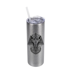 Elanze Designs Pharaoh Ancient Regal Icon 20 Ounce Double-Walled Stainless Steel Insulated Slim Travel Tumbler with Lid and Straw, Silver Sparkle - 1 of 4
