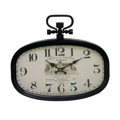Olivia & May 16"x18" Metal Pocket Watch Style Wall Clock White: Vintage-Inspired, Rectangular, Analog Display