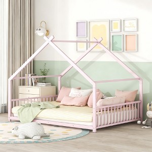 Luxystar Metal House Bed with Roof for Kids Room - 1 of 4