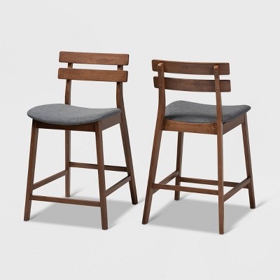 Set Of 2 Larine Wood Counter Height Barstools Dark Gray/Walnut - Baxton Studio