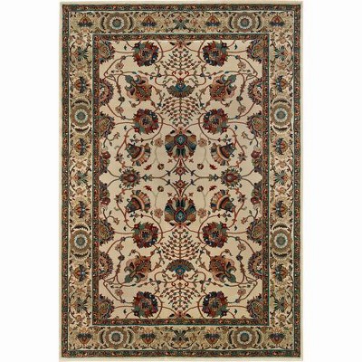 Ivory and Red Hand-knotted Synthetic Persian Area Rug