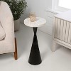JONATHAN Y Ziggy 22" Contemporary Designer Metal Drink Table & Decorative End Table with White Marble Round Top & Cone Pedestal Base - 2 of 4