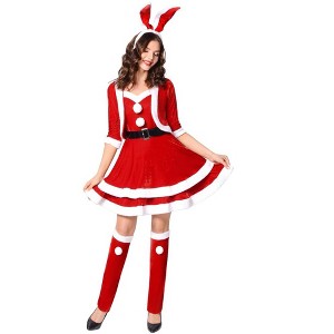 Mrs Claus Costume for Women Santa Christmas Costume Velvet Dress Outfit with Belt Shawl Gloves Headband - 1 of 4