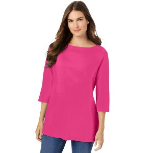 Woman Within Women's Plus Size Perfect Three-Quarter Sleeve Boatneck Tee - 1 of 4