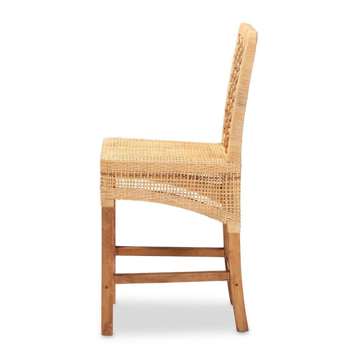 bali & pari Moscow Rattan and Wood Counter Height Barstool Natural/Walnut: Bohemian Style, Mango Frame, No Assembly Required - thumbnail 4