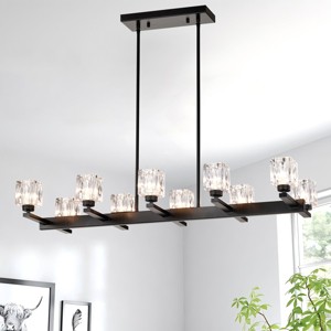 BAOURE Chandelier for Dining Room, 10-Light Black Farmhouse Linear Pendant Light Fixture, 35.7in Modern Crystal Hanging Lighting Chandelier - 1 of 4