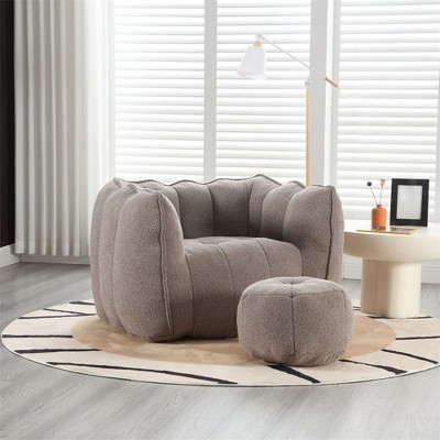 Bean Bag Chair with Ottoman, Modern Chenille Square Sofa Chair, Soft Bean Bag Couch with Footstool for Living Room Bedroom Apartment Dorm
