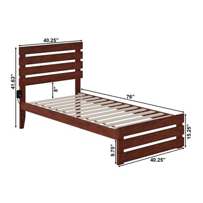 Walnut Twin Wood Bed with Headboard and USB Charger