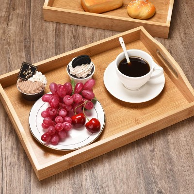 Set of 3 Natural Bamboo Serving Trays with Handles