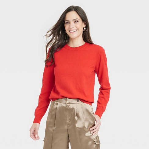 Women's red crew cheap neck sweater