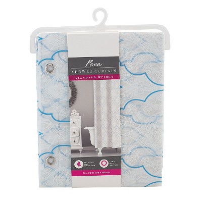 Kate Aurora Blue, White & Frosted Clear Moroccan Medallion Peva Vinyl Eco Friendly Shower Curtain - Standard Size