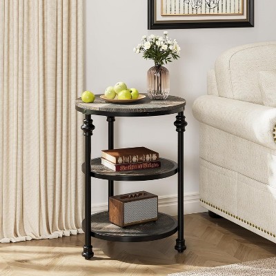 Acekool 3-Tier Round End Table with Steel Frame, Multi-Level Nightstand for Bedroom & Living Room