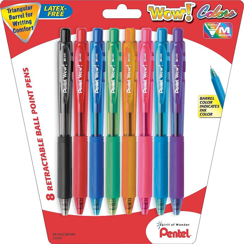 Pentel WOW Retractable Ballpoint Pens Medium Point Assorted 8/Pack 756266, 1 of 9