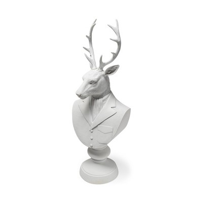 HomeRoots 23" White Polyresin Suited Deer Bust Tabletop Sculpture