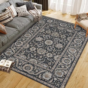 Vintage Washable Rug for Living Room, Distressed Thin Low Pile Non Slip Area Carpet, Classic Modern Accent Rug for Bedroom and Office - 1 of 4