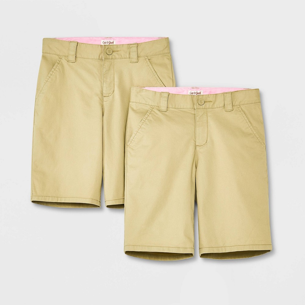 Girls' 2pk Uniform Chino Shorts - Cat & Jack™ Khaki 10 Plus