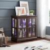Display Cabinet With Glass Doors Lighted Accent Corner Curio Cabinet With Adjustable Shelves Glass Display Case With LED Light Strip,  Brown - 2 of 4