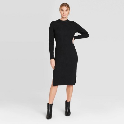 long sleeve ribbed sweater dress