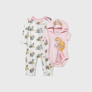 Baby Girls' 2pk Disney Princess Romper and Bodysuit - Pink - 1 of 1